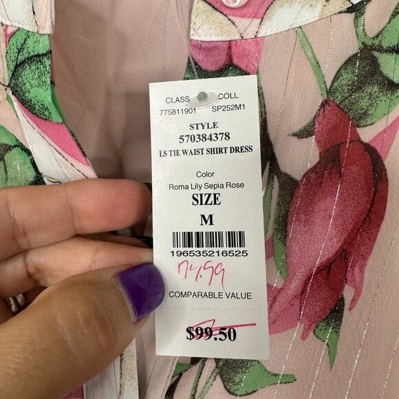 NWT White House Black Market Tie Waist Shirt Dress Roma Lily Sepia Rose #WHBM18 - Picture 6 of 9